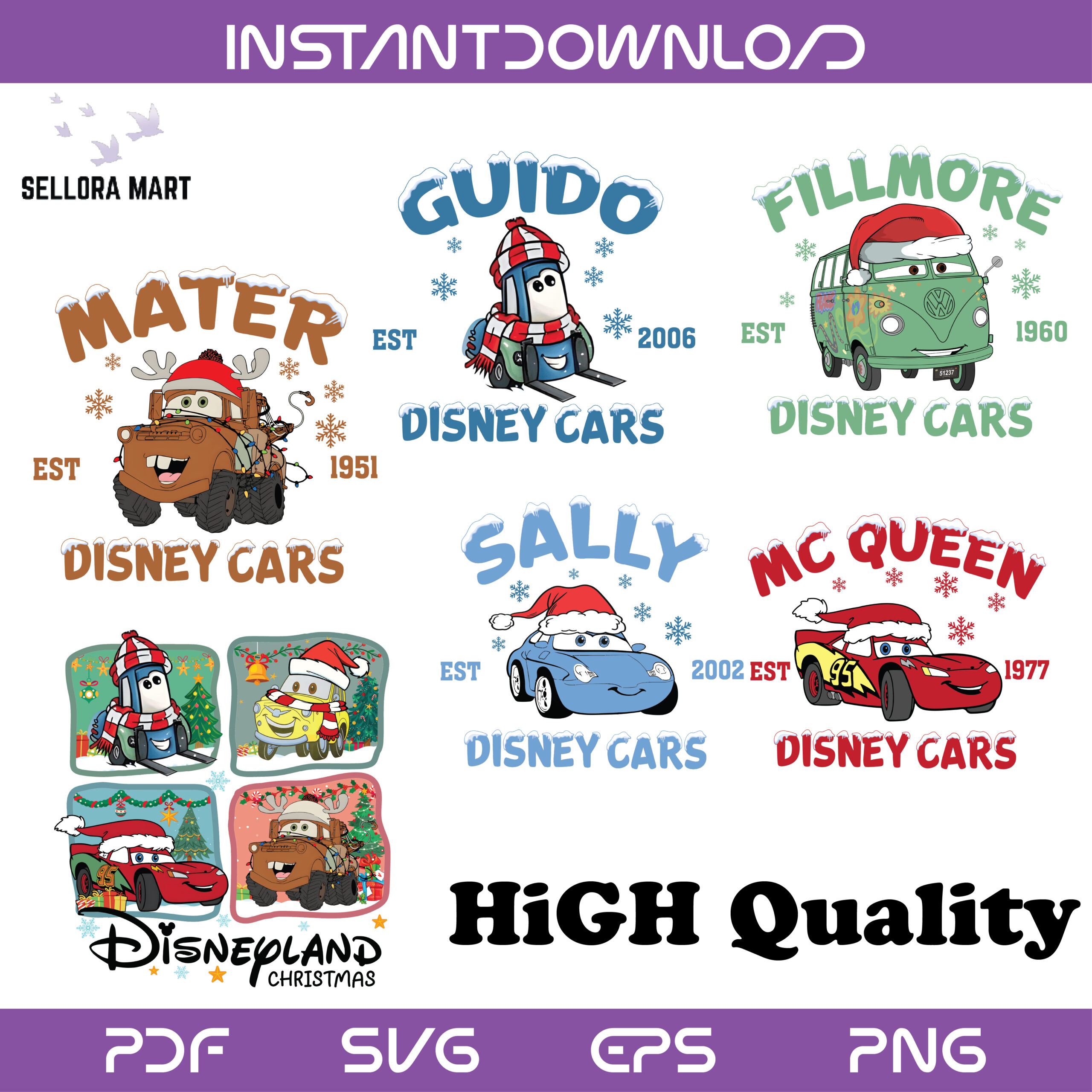 Disney Cars Christmas PNG Bundle
